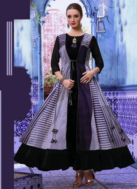 Gray And Black Colour Arya Kpc Designer Gown Fancy Festive Party Wear Poli Rayon Digital Printed Stylish Gown Collection Arya Kpc 005